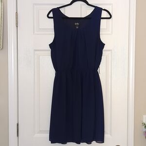 By&By Womens XL Navy Blue Chiffon Fit Flare Dress Sleeveless Mini Party